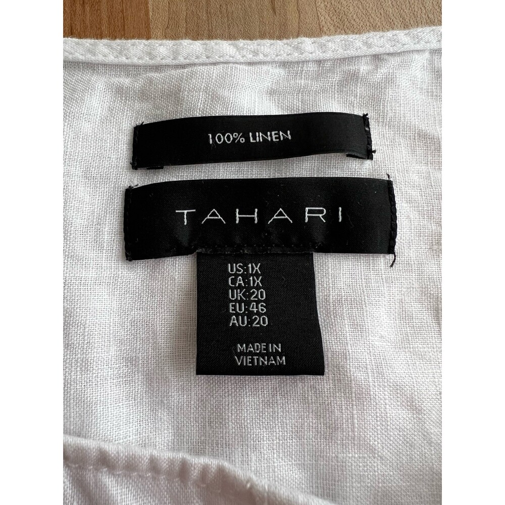 Tahari 100% Linen Long Sleeve Roll Tab Tunic Blouse Lagenlook Crisp White 1X - Picture 7 of 10